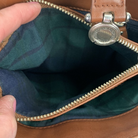 Vintage Ralph Lauren Leather Saddlers Handbag Brown Silver RL Green plaid Lined - Picture 9 of 16
